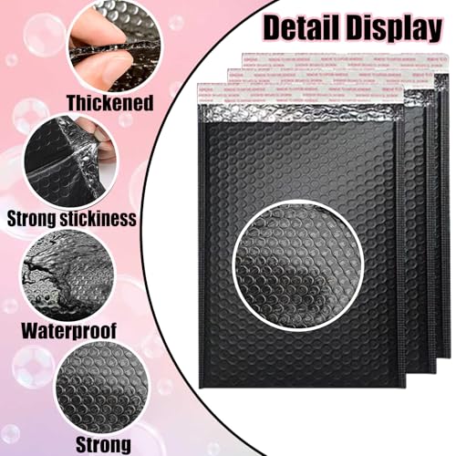 50 PCS Bubble Mailers, Black Poly Padded Envelopes,3 Sizes