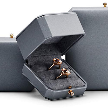 Dual Ring Box PU Leather Double Ring Box Weeding Proposal Engagement Ring Bearer Gift Case - color: Grey, size: Double Ring Box
