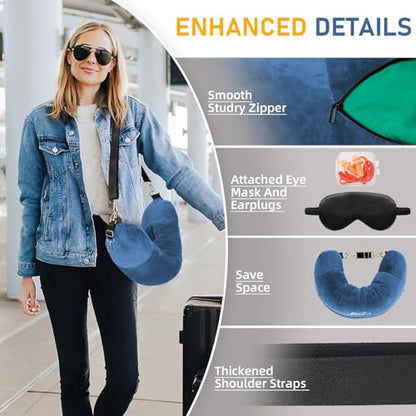 Travel Neck Pillow Stuffable with Clothes, Stuffable Travel Pillow - color: Peacock Blue