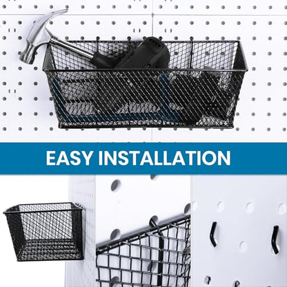 Sieral 4 Pcs Metal Pegboard Baskets Wire Organizer, Large, Black - color: Black, size: Large
