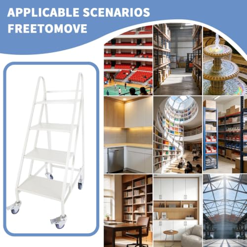4 Step Rolling Ladder, 661LBS Capacity Portable Stairs with Locking Wheels