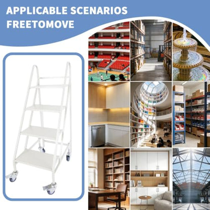 4 Step Rolling Ladder, 661LBS Capacity Portable Stairs with Locking Wheels