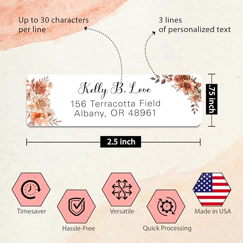 Personalized Return Address Labels Fall - Autumn High Gloss Custom Mailing Labels on Sheets - Self-Adhesive Return Stickers for Envelopes with Crisp Printing Design (50-1000)