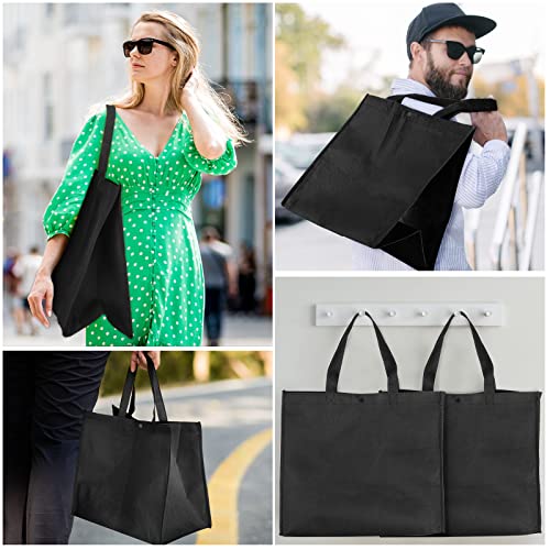 Boao 48 Pack Reusable Grocery Bags 13''L x 9.4''W x 15''H Large Foldable Shopping Tote Bag Non Woven with Handle and Button - color: Black