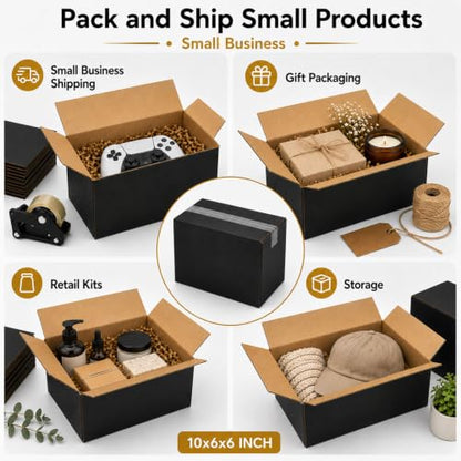 10x6x6 Black Shipping Boxes, Pack of 35 - size: 10"x6"x6"