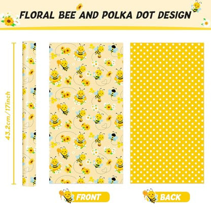 WERNNSAI Bee Daisy Wrapping Paper - 33 ft Honey Bee Wrapping Paper for Kids - color: Bee and Daisy