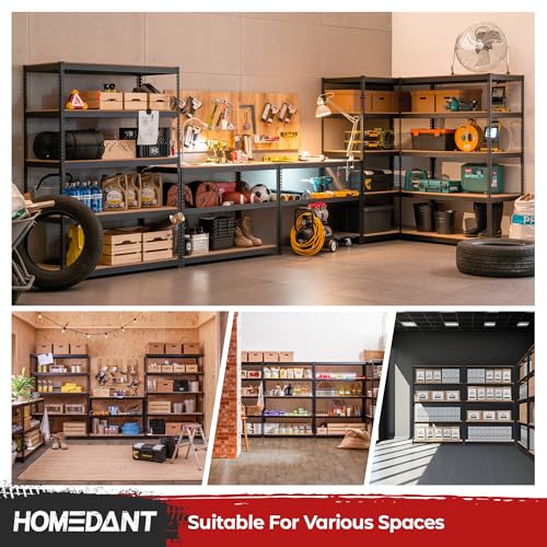 HOMEDANT Black 47.7" Deep 5 Tier Storage Shelves Garage Shelving Unit Metal - color: Black, size: 47.7"W x 24.1"D
