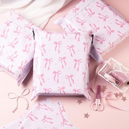 RUSPEPA 50 Pcs Pink Bow Poly Mailer, Coquette Bowknot Waterproof Shipping Mailers, Heavy Duty Self Adhesive Shipping Bags for Large Mailing Envelopes Bulk Tear Resistant Packaging, 12 x 14.5 Inches - color: Pink Bow, size: 12 x 14.5 Inches