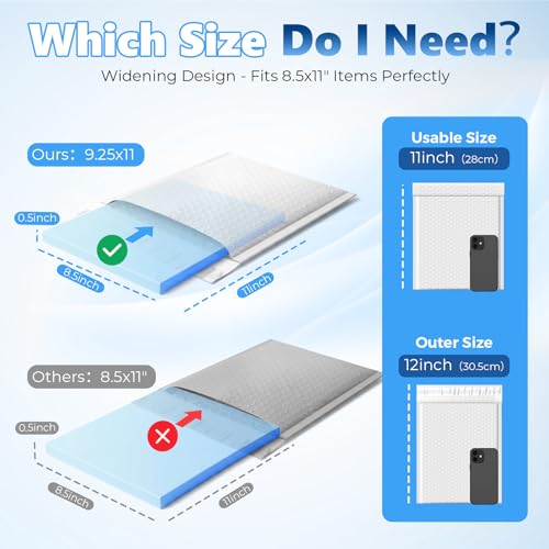 Metronic Bubble Mailers True 8.5x11" Usable Size Padded Envelopes 500 Pack - color: White, size: 8.5x12" 500PC