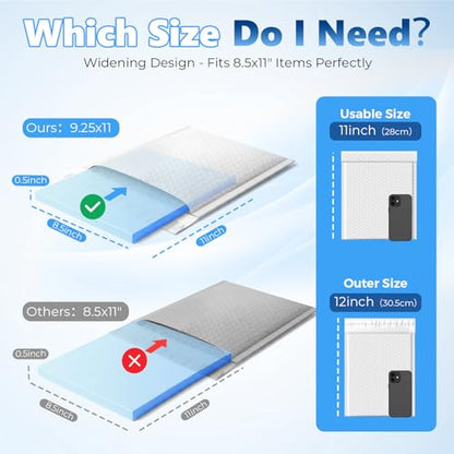 Metronic Bubble Mailers True 8.5x11" Usable Size Padded Envelopes 500 Pack - color: White, size: 8.5x12" 500PC