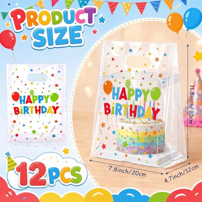 Pasimy 12 Pcs Back to School Birthday Bags Birthday Plastic Gift Bags with Handles 11.8 x 7.9 x 4.7 Inch Colorful Balloons Party Gift Wrapping Pouch for Bday‌ Party Small Business Merchandise Supplies - style: Birthday