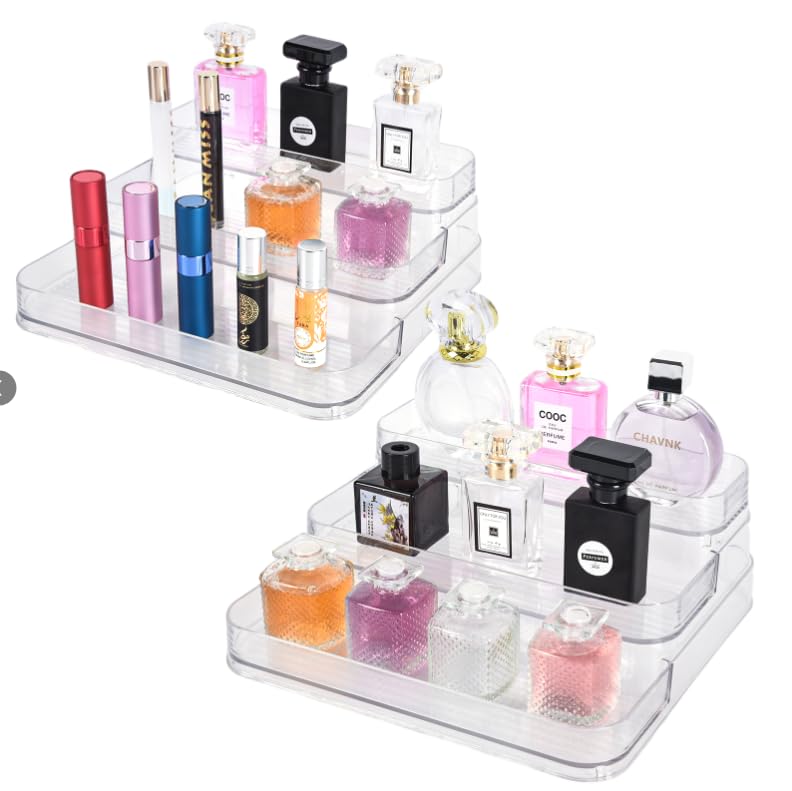 2Pcs 3-Tier Perfume Display, Vitamin Bottles Organizer & Medicine Bottle Organizer Vanity Display Case Display Cabinet for Perfume Shelf and Glass Bottle Clear Case a Great Storage Helper at Home