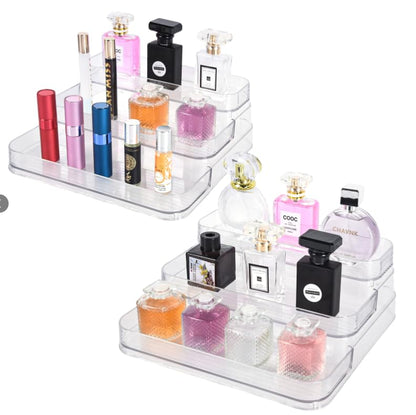 2Pcs 3-Tier Perfume Display, Vitamin Bottles Organizer & Medicine Bottle Organizer Vanity Display Case Display Cabinet for Perfume Shelf and Glass Bottle Clear Case a Great Storage Helper at Home