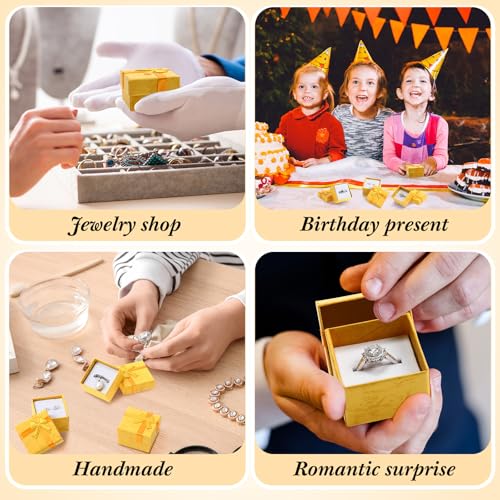 Huquary 160 Pcs Ring Gift Box Bulk with Ribbon Bow Cardboard Jewelry Gift Box for Proposal Wedding Birthday Earring Display(Golden Yellow) - color: Golden Yellow