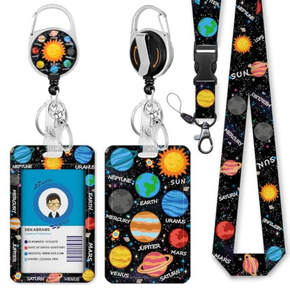 Giancomics Planet Lanyard for ID Badges, Badge Holder Retractable Reel Card - color: Planet Sun