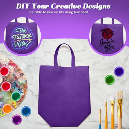 Reginary 50 Pcs Reusable Tote Bags Shopping Bags Non Woven, Purple - color: Purple