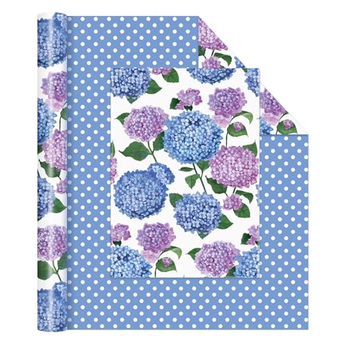 WERNNSAI Hydrangea Wrapping Paper 17 In x 33 Ft Blue Floral Wrapping Paper - color: Hydrangea