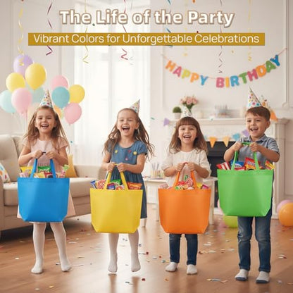 Nicunom 60 Pack Non Woven Party Favor Bags, 13" x 10" Colorful Reausable Gift Bag Bulk Fabric Tote Bag With Handles Rainbow Goodie Bags for Birthday, Baby Shower