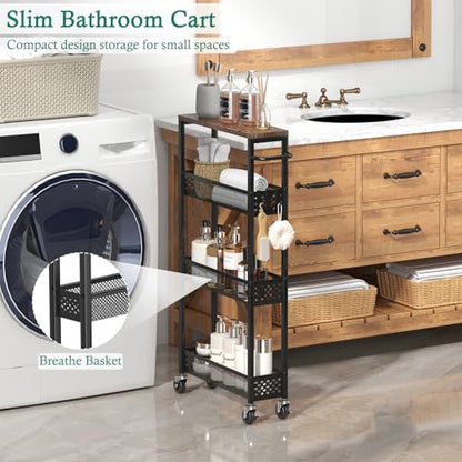 XYZLVSI Utility Slim Storage Cart on Wheels, 4 Tier Laundry Room Organizers - size: 16.7"Dx5.0"Wx34"H