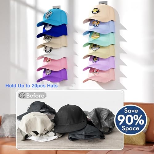 Hat Organizer for Baseball Caps 2 Pack Hat Rack for Wall Hat Hanger Holder