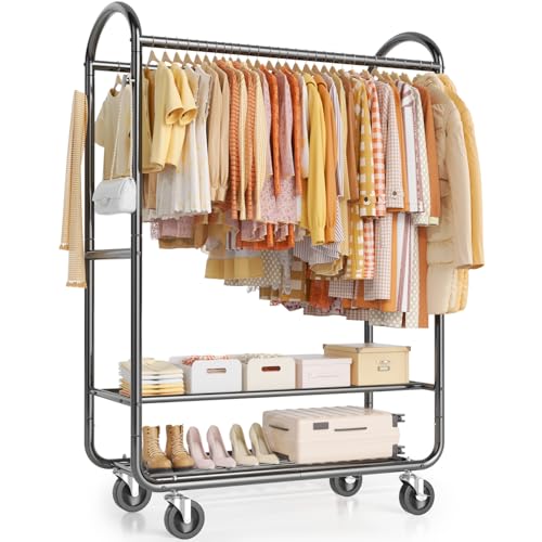 EAGMAK Heavy Duty Clothing Racks for Hanging Clothes 720 Lbs, Rolling Clothes Rack Double Rod Garment Rack with Lockable Wheels, Metal Closet Organizer for Bedroom, Laundry, Retail, Black - color: Black