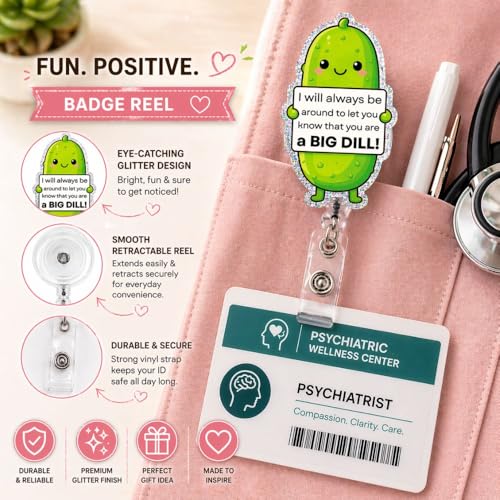 Cute Funny Positive Emotional Support Pickle Badge Reel Retractable ID Holder Clip for Psych Nurse Teacher Mental Health Awareness Social Worker Therapist Counselor RBT Office Coworker Inspiring Gifts - style: Emotional Support Pickle