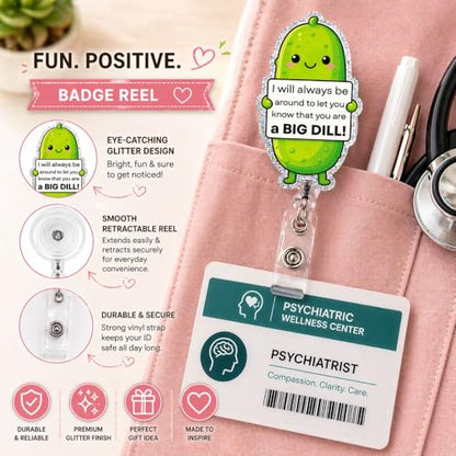 Cute Funny Positive Emotional Support Pickle Badge Reel Retractable ID Holder Clip for Psych Nurse Teacher Mental Health Awareness Social Worker Therapist Counselor RBT Office Coworker Inspiring Gifts - style: Emotional Support Pickle
