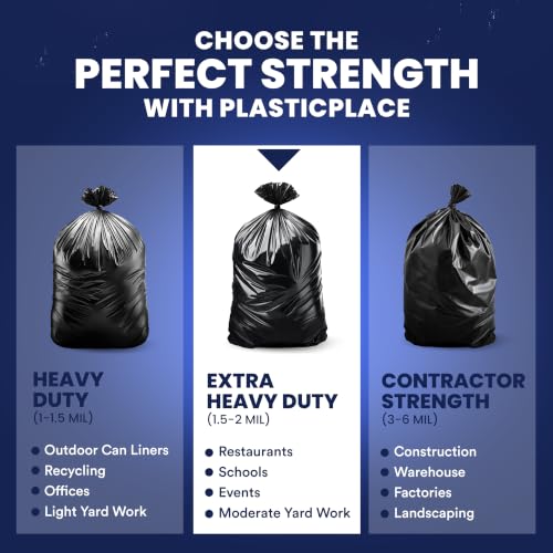 Plasticplace 65 Gallon Trash Bags │ 1.5 Mil │ Black Heavy Duty Garbage Can Liners │ 50” x 48” (50 Count)