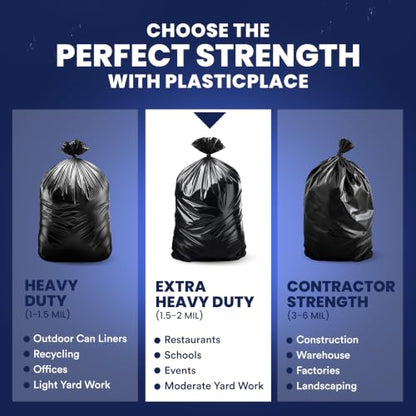 Plasticplace 65 Gallon Trash Bags │ 1.5 Mil │ Black Heavy Duty Garbage Can Liners │ 50” x 48” (50 Count)
