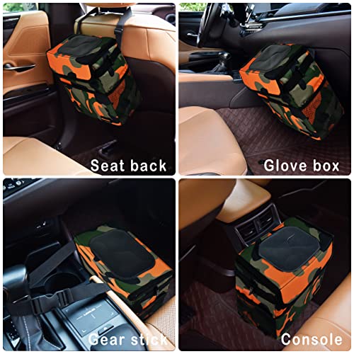 SIBOFUEGO Cute Car Trash Can with Lid, Collapsible, Leak-Proof, 2 Gallon - color: Camo Orange, size: 2 Gallons