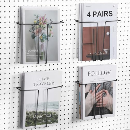Beeveer 4 Pair Pegboard Display Shelves Expandable Magazine Holder, Black - color: Black