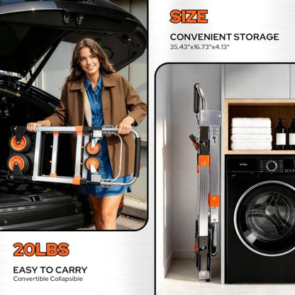 Folding Hand Truck Dolly Cart with Wheels, 500lb Load,Silver Orange - color: Silver+orange