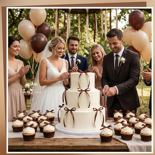 30 Pack Brown Bow Cake Toppers Brown Ribbon Bows for Cake - color: Brown