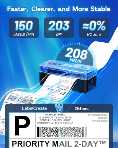 Bluetooth Shipping Label Printer 4x6 with Label Holder, Black