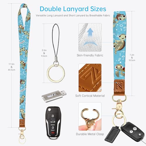 2-in-1 ID Badge Holder & Lanyard Wallet，Cute Zippered Pouch Sea Turtle - color: Sea Turtle