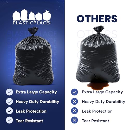 Plasticplace 65 Gallon Trash Bags │ 1.5 Mil │ Black Heavy Duty Garbage Can Liners │ 50” x 48” (50 Count)