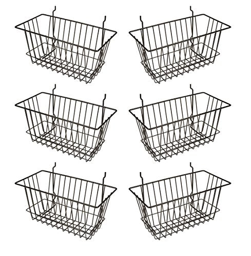 Econoco - Black Multi-Fit Narrow Wire Basket for Slatwall, Pegboard or Gridwall (Set of 6) Metal Semi-Gloss Basket, Black - color: Black Finish
