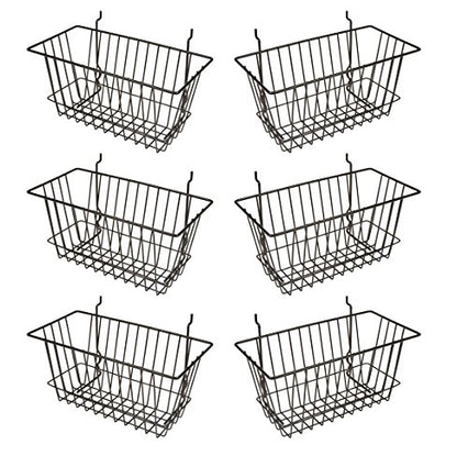 Econoco - Black Multi-Fit Narrow Wire Basket for Slatwall, Pegboard or Gridwall (Set of 6) Metal Semi-Gloss Basket, Black - color: Black Finish