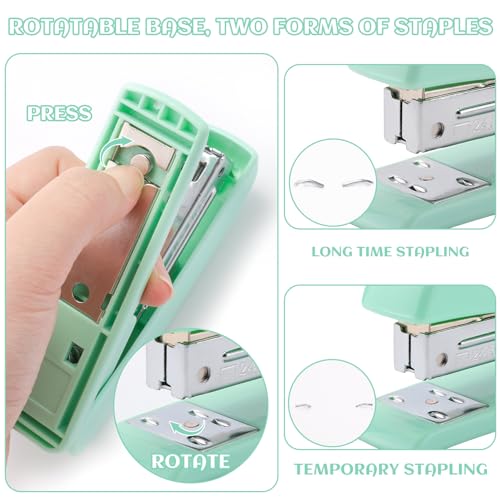 Green Desk Accessory Kit Cute Office Supplies Set Desktop Stapler Set Includes Staple Remover Hole Punch Tape Dispenser Ballpoint Pen Scissor Mini Box Cutter Tape Measure Paper Clips Sticky Notes - color: Green