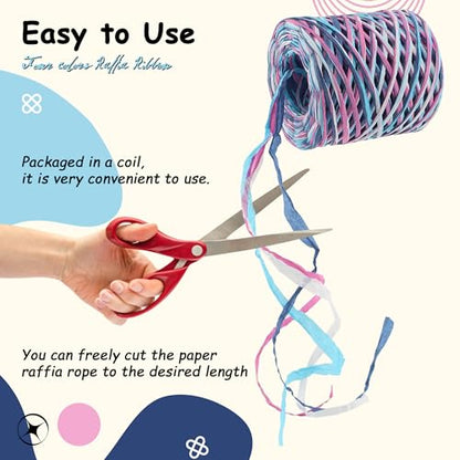 393 Feet Raffia Paper Ribbon, Blue White Pink Navy Blue - color: 4 color-blue white pink navy blue