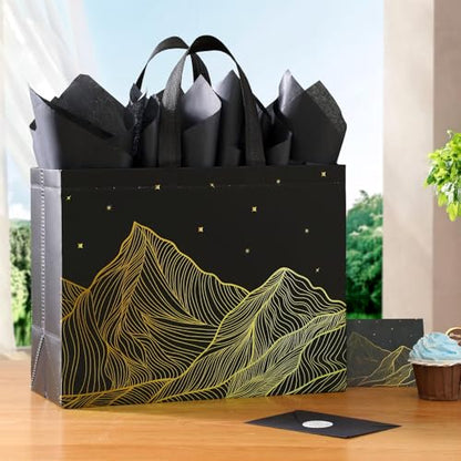 STYPOP 13" Large Gift Bags with Tissue Paper, 2 Pack Reusable Non-woven Happy Birthday Gift Bag with Handles, Perfect Gifts for Men & Women (Black, Blue). - color: A-Bags-2