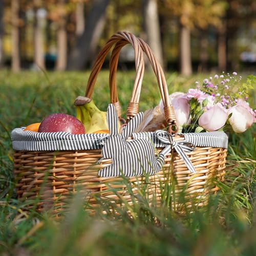 Good GAIN Picnic Basket with Folded Handles,Wicker Empty Basket.Grey - color: Gray