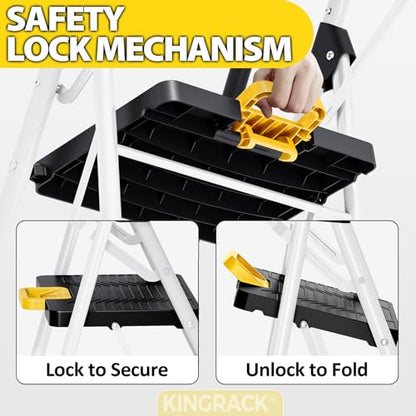 KINGRACK 5 Step Ladder, Folding Step Ladders for Home, 800lb Capacity,White - size: 5-STEP