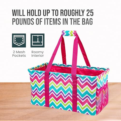 Extra Large Utility Tote Bag - Oversized Collapsible Beach Bag - Chevron Multi - color: Chevron Multi