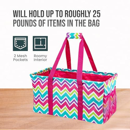 Extra Large Utility Tote Bag - Oversized Collapsible Beach Bag - Chevron Multi - color: Chevron Multi