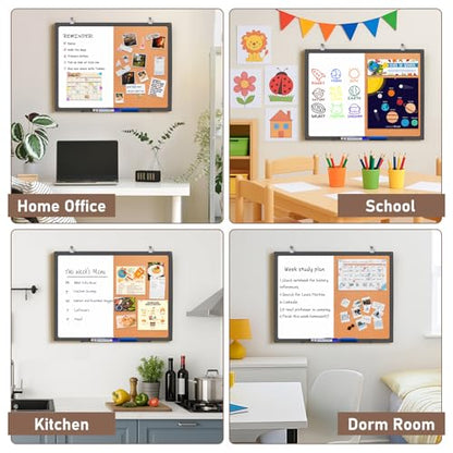 Maxtek Black Whiteboard and Cork Board Combo 24 x 18 in, Wall Mounted - size: 18" x 24"