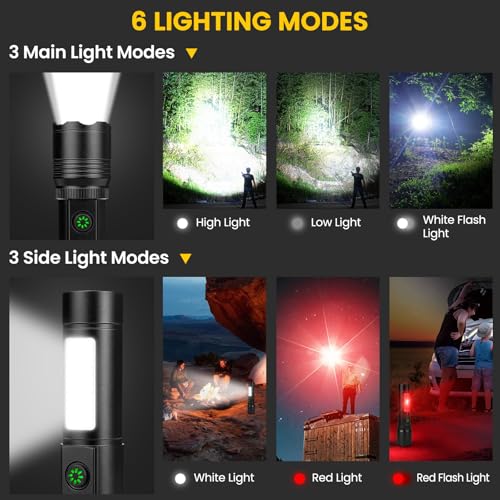 Flashlight Rechargeable Flashlights High Lumens, 99,000 LM Bright LED Flashlight Powered Flash Light, USB Rechargeable Flashlights & Waterproof Handheld Flash lights for Home Camping Hiking(2 Pack)