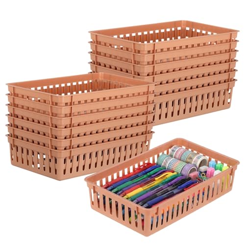 Wenqik Set of 12 Small Plastic Baskets for Organizing, Brown - color: Brown