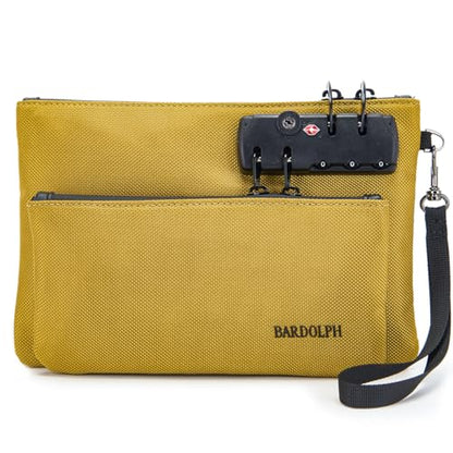 Money Bag with Lock, Double layer Men & Women's Locking Accessories Pouch, BankBag,CashBag with Lock and Zipper NotaryBag with Lock (Yellow) - color: Yellow