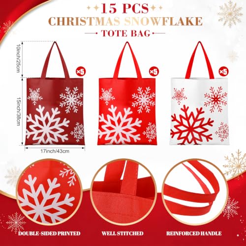 Hosuly 15 Pcs Large Christmas Snowflake Gift Bags 15 x 17 Inch Winter Wonderland Tote Reusable Frozen Jumbo Bags with Handle for Winter Party Favor Supply - style: Christmas Snowflake